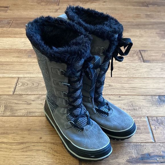 𝅺SOREL Joan of Arctic Boots Winter Snow Faux Fur Gray Houndstooth Plaid Size 7 - Picture 7 of 14